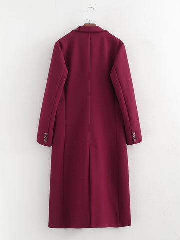 Roter Wollmantel Hepburn Korean High Grade Slimming Long Baggy Coat