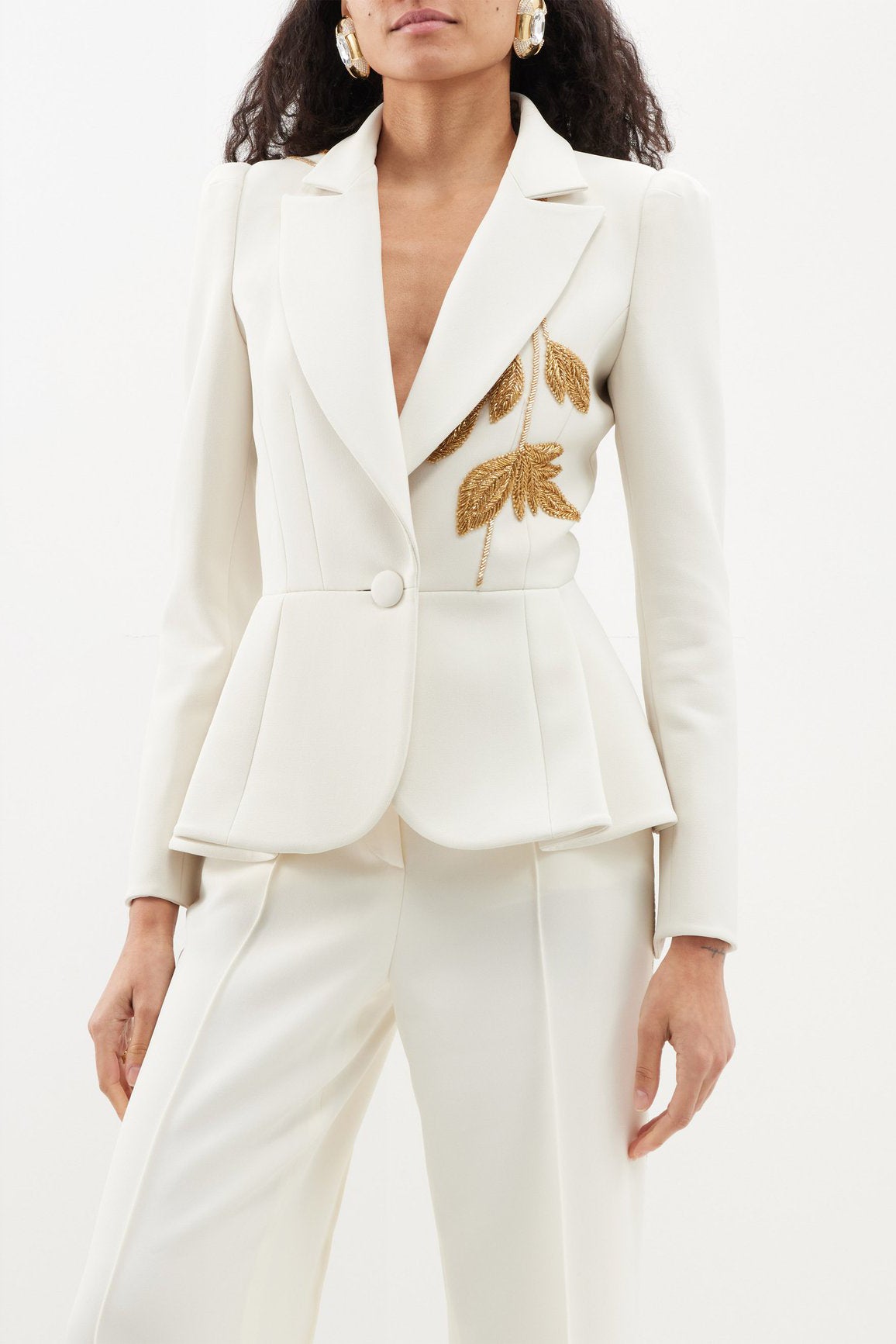 Embroidered Single-Breasted Ruffled Suit