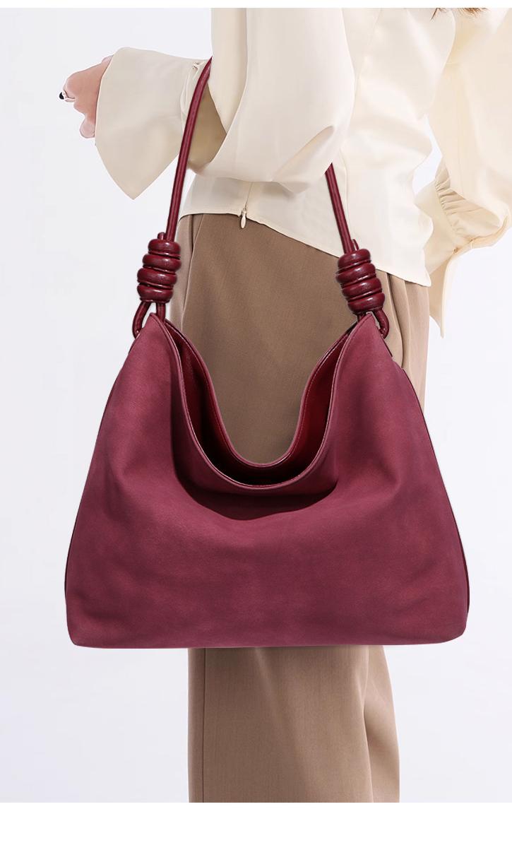 Sac fourre-tout en daim rouge rétro à bandoulière léger et luxueux givré pour le bureau 