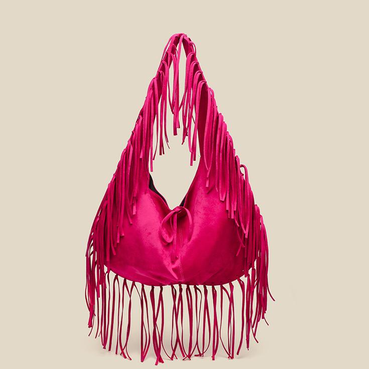 Sac fourre-tout à pompon de grande capacité en forme de croissant, tendance, une épaule, décontracté, simple, bandoulière, en daim, style rétro 