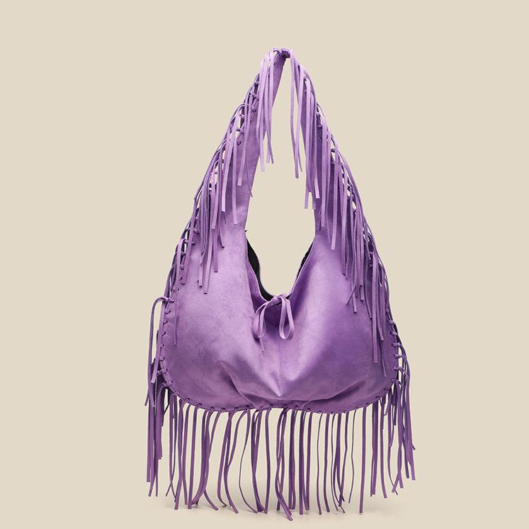 Tassel Large Capacity Tote Crescent Trendy One Shoulder Casual Simple Crossbody Suede Retro Dumpling Bag