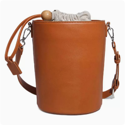 Sac seau en cuir souple avec cordon de serrage Sac de bureau cylindrique en cuir souple Sac messager à bandoulière texturé rétro 