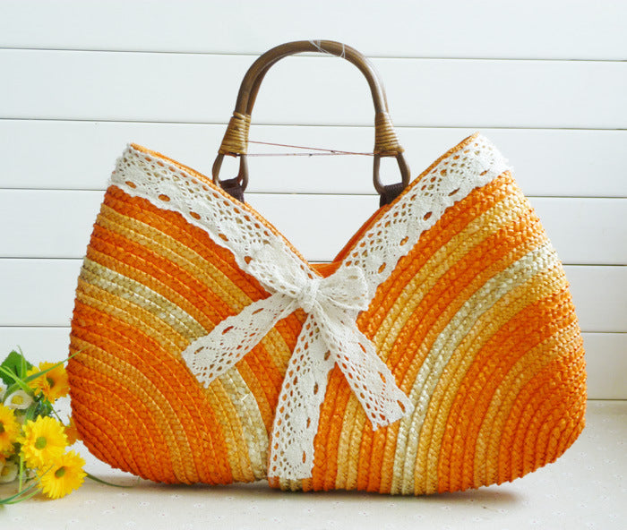 Sac en paille de couleur fait à la main, commande à la machine, sac tissé pour la plage sauvage 