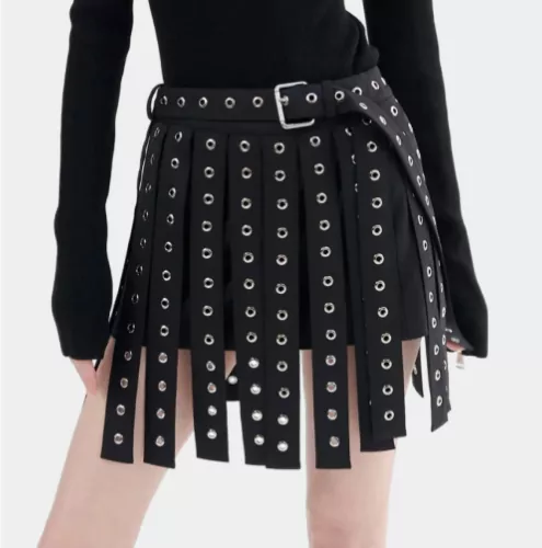 Patchwork Belt Streetwear Mini Skirts Split