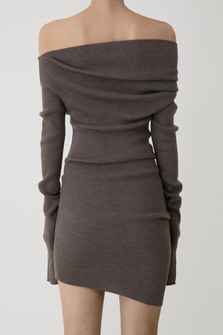 Curved Multi-wear Wool Knit Dress - Coffee Color