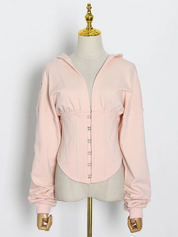 Free Shipping Patchwork Drawstring Slim Sweatshirt