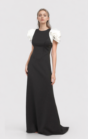 Spliced Appliques Black Dress