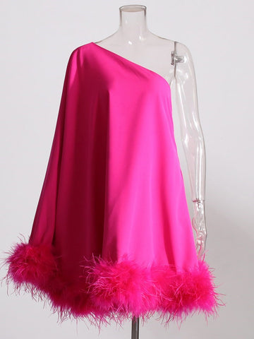 Ostrich Feather Diagonal Collar One Sleeve Dress Cloak