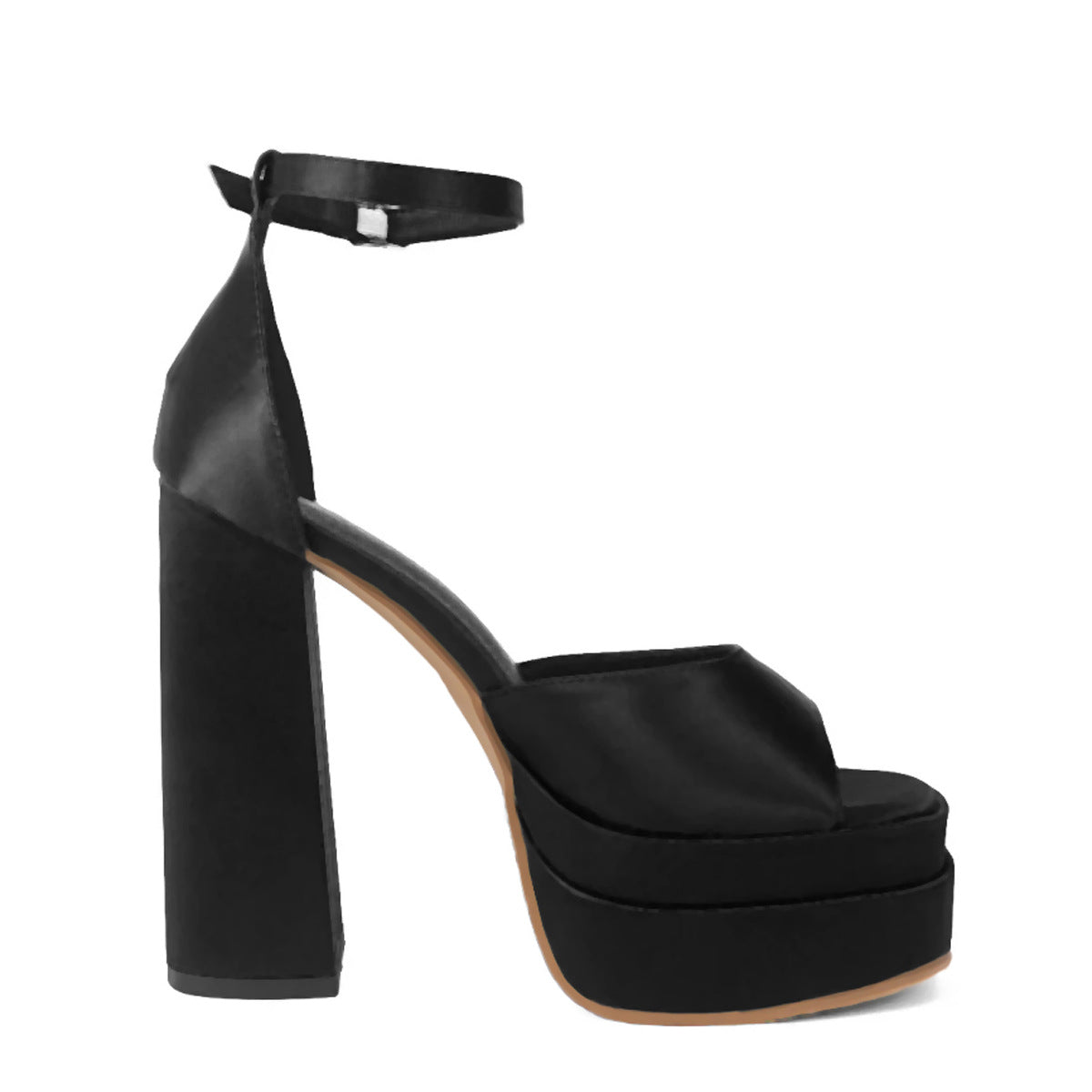 16 cm dicker High Heel Schwarz Rosa Grün Fischmaulriemen Satinoberfläche Square Toe Plateauschuhe 