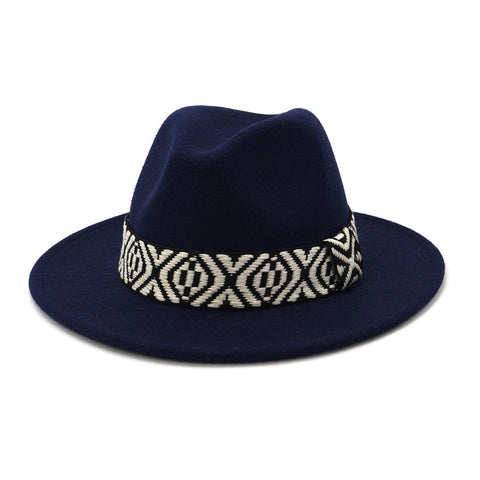 Chapeau haut de forme jazz en laine pour homme, chapeau à large bord, casquette à bord plat 