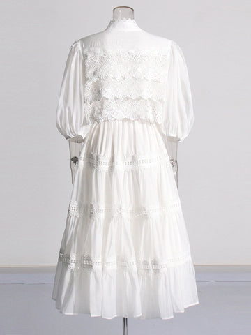 Retro Embroidery Long Sleeve Patchwork Waist Maxi Dress