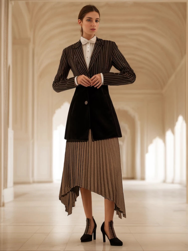 Irregular Hem Patchwork Pleated Skirts