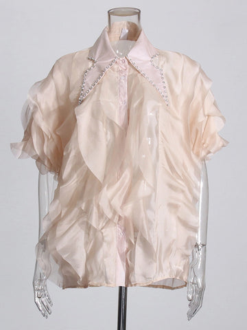 Chemise à volants superposés avec col rabattu et diamants