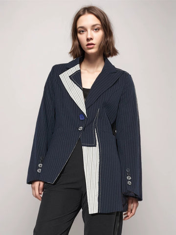 Irregular Blazers Notched Collar Long Sleeve Patchwork Button