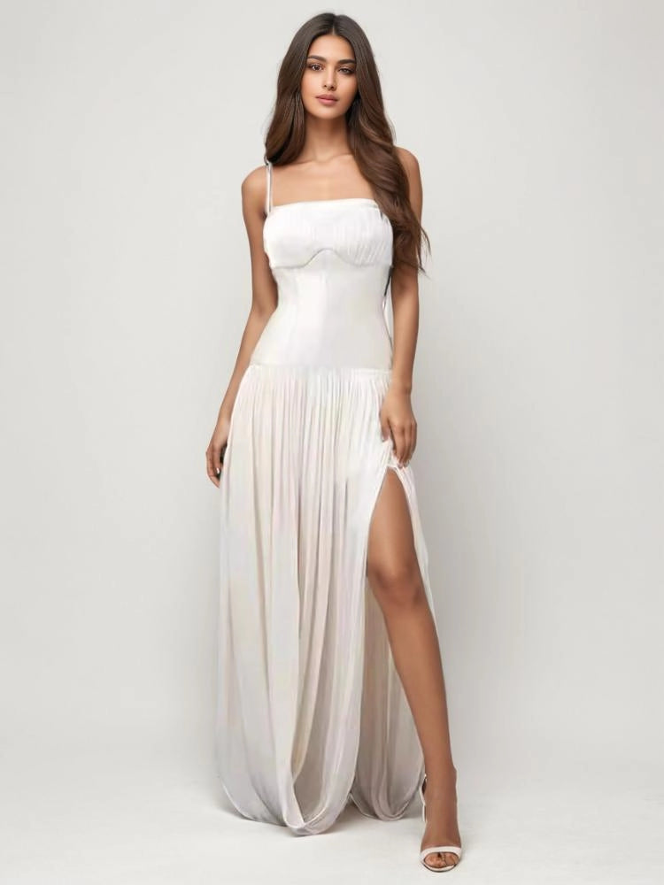 Pleated Hanging Slit Maxi Dress