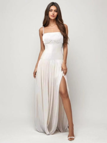 Pleated Hanging Slit Maxi Dress