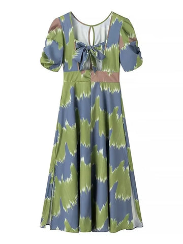 Printed Bandhnu Puff Sleeve Dress