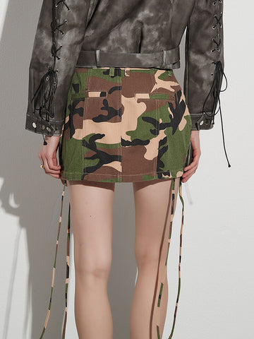 Slimming Camouflage Skirts For High Waist Spliced