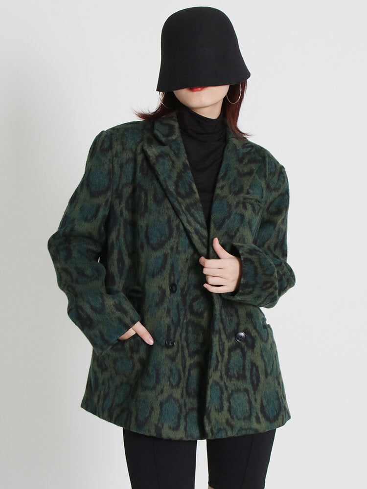 Green Blazers For Notched Long Sleeve Patchwork Pocket Autumn