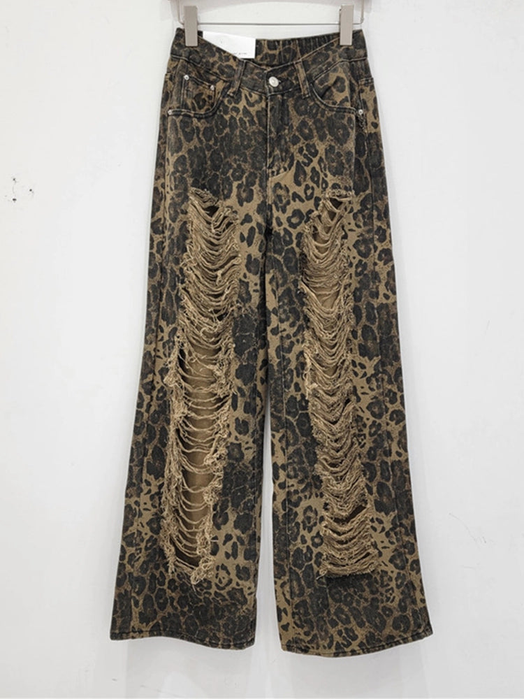 Leopard Print Wide Leg Jeans