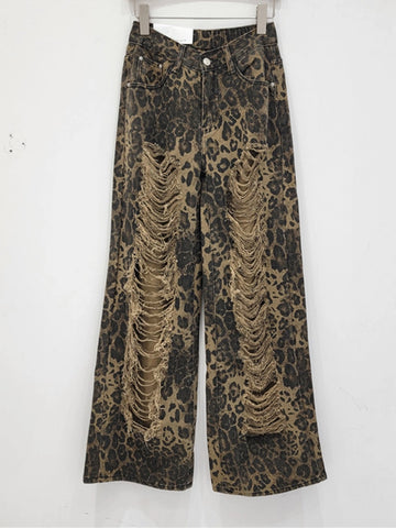 Leopard Print Wide Leg Jeans