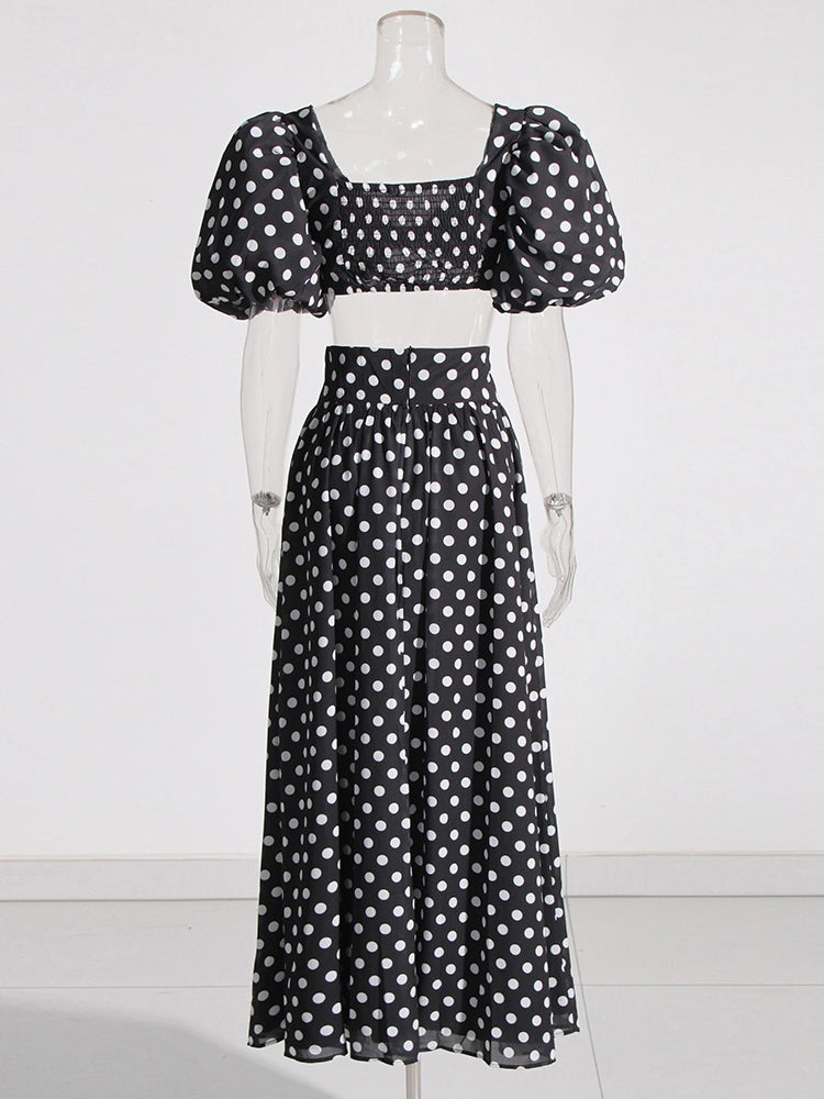 Casual Dot Split Two Piece Set Square Collar