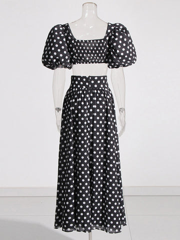 Casual Dot Split Two Piece Set Square Collar