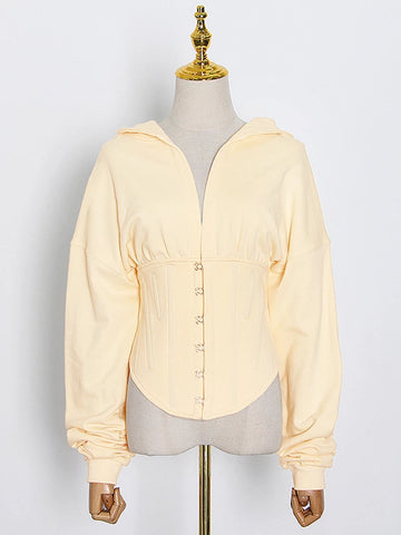 Free Shipping Patchwork Drawstring Slim Sweatshirt