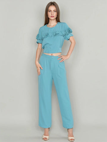 Round Neck Short Sleeve Patchwork Two Piece Set