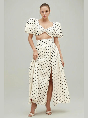 Casual Dot Split Two Piece Set Square Collar