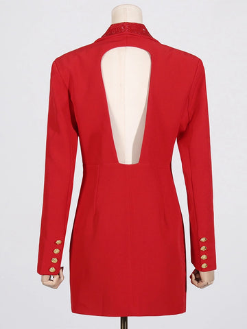 Deep V Neck Nail Bead Design Blazer Coat