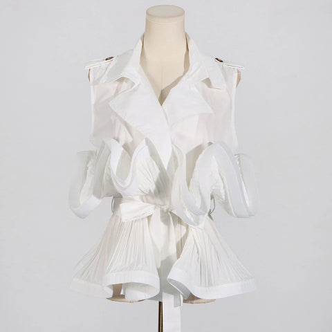 Gilet sans manches à revers vintage avec bord à volants