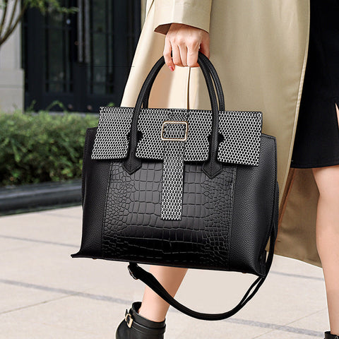 Sac à main simple fourre-tout grande capacité motif crocodile pour femme 