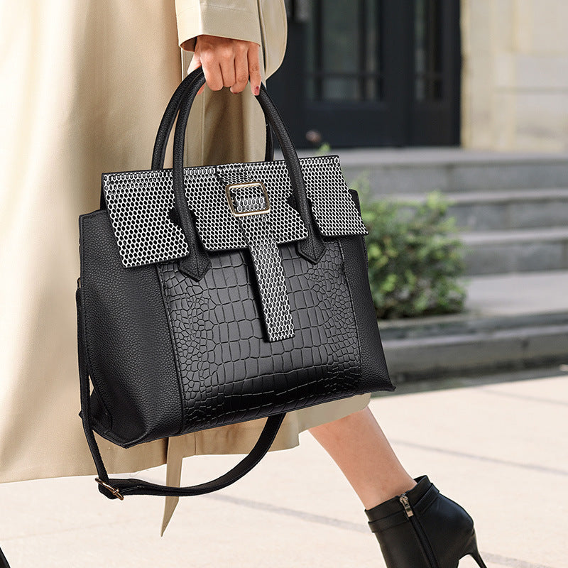Sac à main simple fourre-tout grande capacité motif crocodile pour femme 