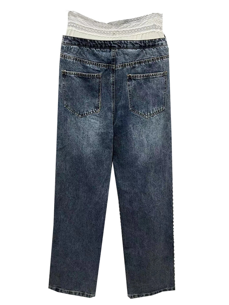 Jeans mit hoher Taille und zerrissenem Spitzenrand