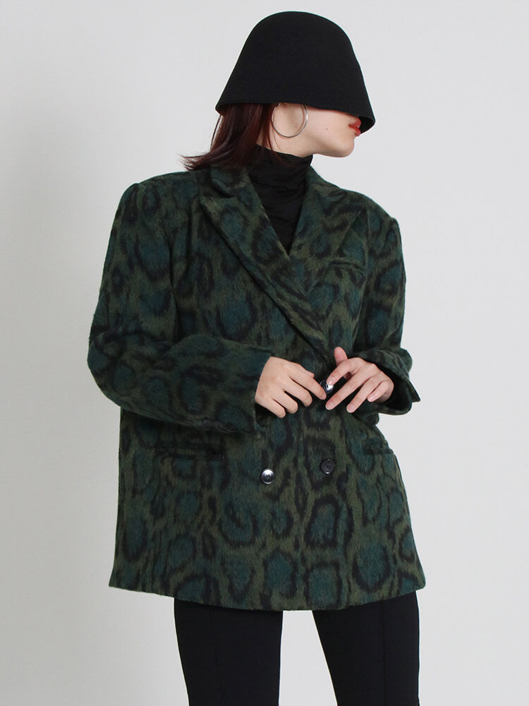 Green Blazers For Notched Long Sleeve Patchwork Pocket Autumn