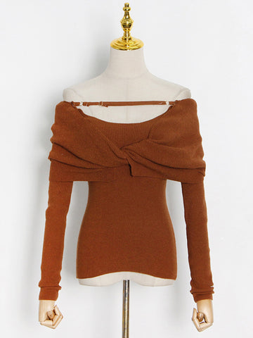 Knitting Slash Neck Knitting Sweater For Long Sleeve