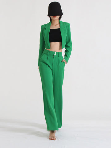Colorblock Two Piece Sets For Notched Collar Long Sleeve