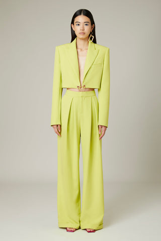 Solid Color Two-Piece V-neck Long-Sleeved Short Suit Jacket + High-Waisted Wide-Leg Pants Casual Suit