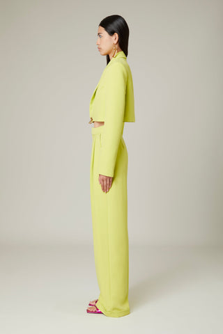 Solid Color Two-Piece V-neck Long-Sleeved Short Suit Jacket + High-Waisted Wide-Leg Pants Casual Suit