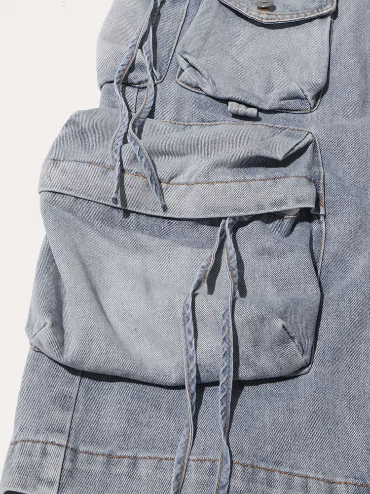 Taschen Kordelzug Split Midi Cargo Denim Röcke