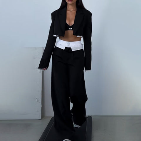 Colorblock Two Piece Sets For Notched Collar Long Sleeve