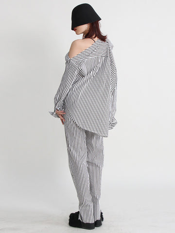 Two Piece Set Lapel Off Shoulder Long Sleeve