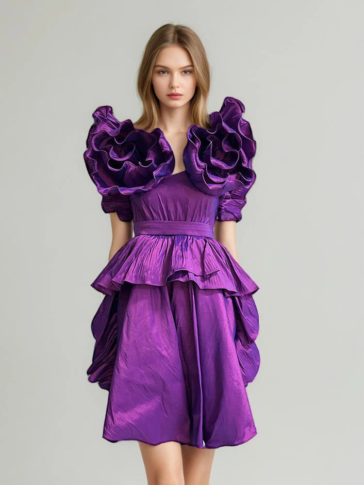 Purple Ruffled Mini Dress