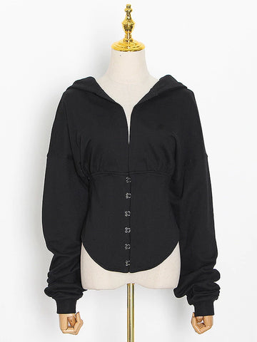 Free Shipping Patchwork Drawstring Slim Sweatshirt