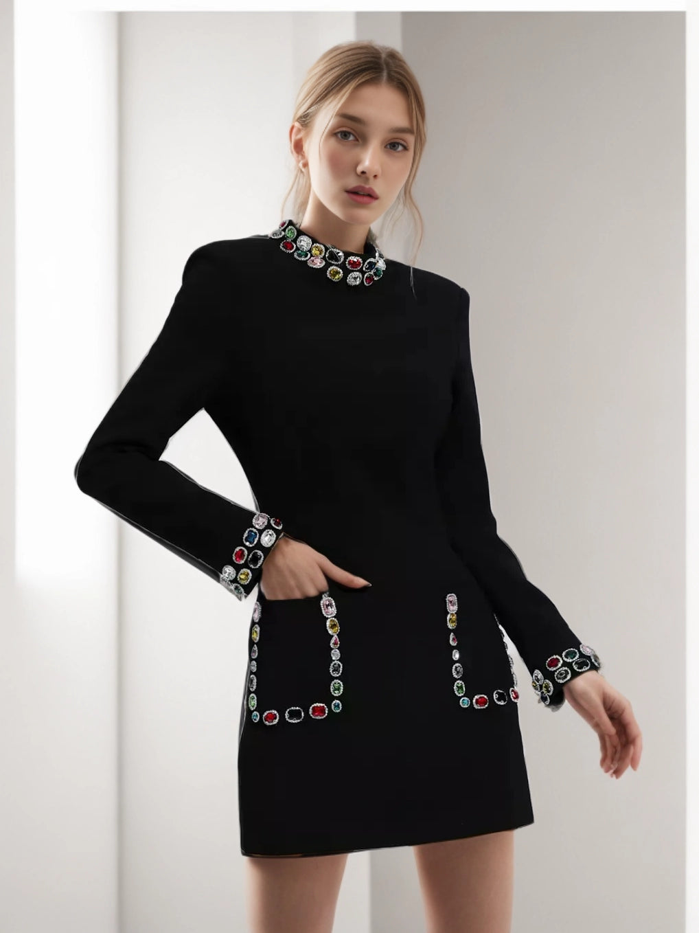 Gerade geschnittenes Kleid mit Retro-Diamanten