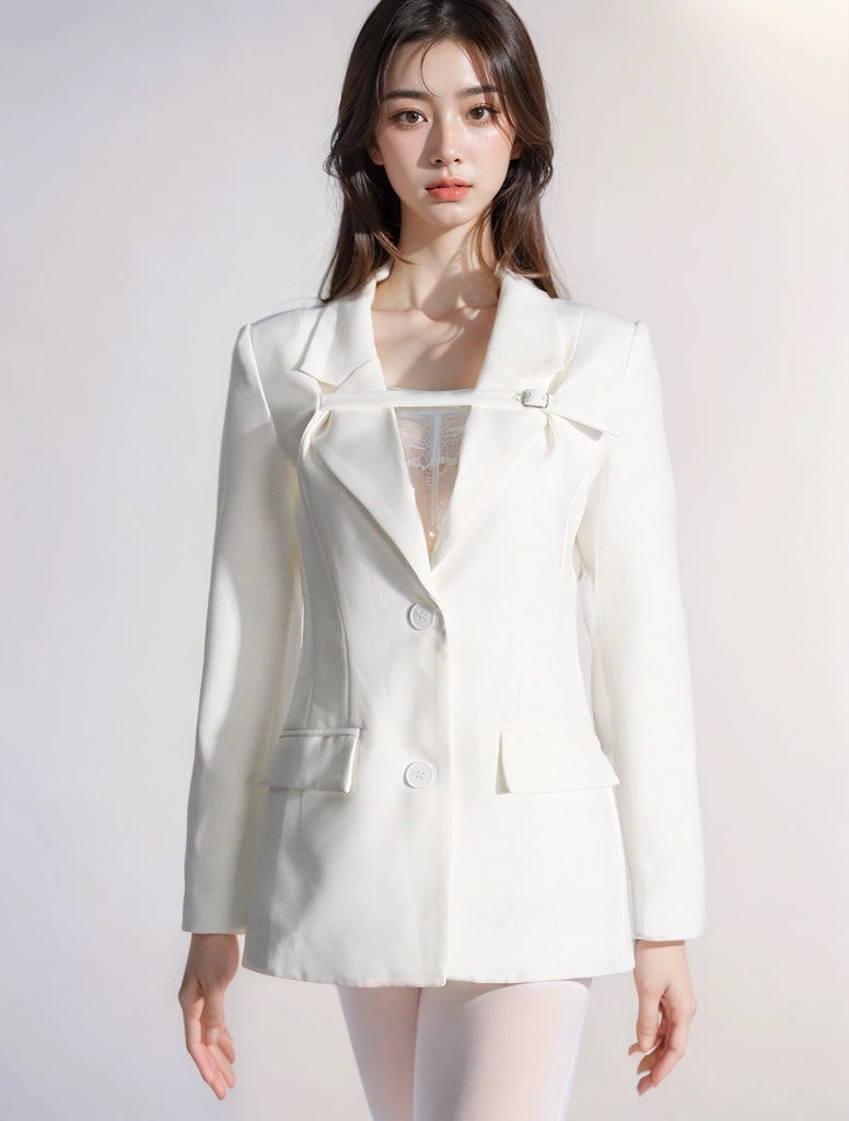 Elegant Button Minimalist Blazer Coat