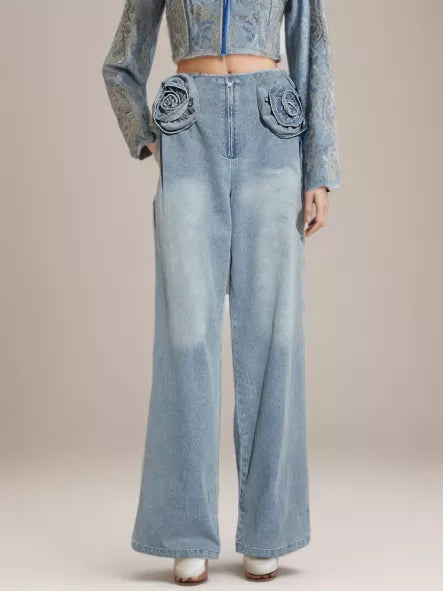 Minimalist Jeans For High Waist Patchwork Floral