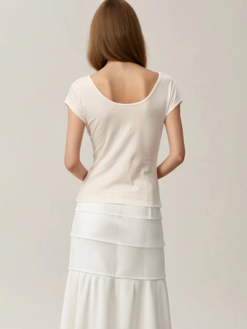 V Neck Short Sleeve Lace T-shirt