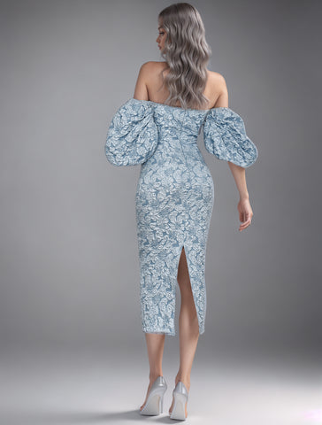 Strapless Square Collar Bubble Sleeve Split Back Dress